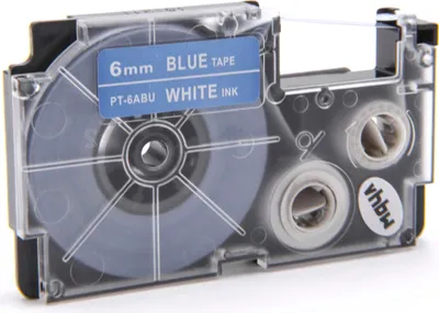 Produktbild von vhbw Schriftband-Kassette kompatibel mit Casio KL-300, KL-70E, KL-200E, KL-60, KL-7400, KL-7000, KL-7200 Etiketten-Drucker 8m x 6mm Weiß auf Blau