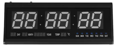 Image de Horloge murale - Écran LED numérique - Heure, date, température - Prise européenne - Dimensions : 48 x 19 x 3 cm - Piles non fournies