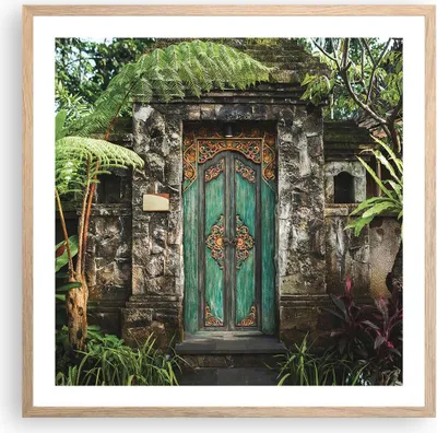Produktbild von Gerahmtes Poster - Rahmen in heller Eiche - Tor Tür Grün - 60x60 cm - Wand Bild - Wanddeko - Wandbilder - Kunstposter - Wandposter - Bilderrahmen - Bilder - Kunstdruck - P2NAC60x60-5078