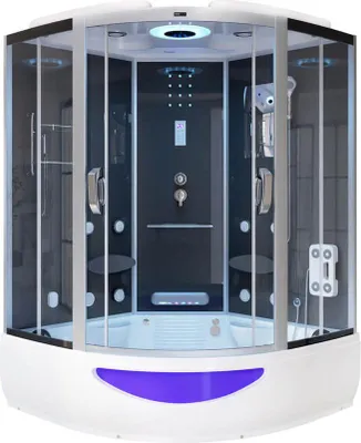 Produktbild von HOME DELUXE - Dampfdusche EXCLUSIVE - Schwarz, Maße: 150 x 150 x 220 cm - inkl. Radio, Regendusche und komplettem Zubehör I Dampfsauna, Badewanne, Whirlpool, Dusche