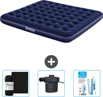 Zdjęcie produktu dla Materac dmuchany Bestway - 2 osoby - 183 x 203 x 22 cm - Niebieski - w zestawie akcesoria