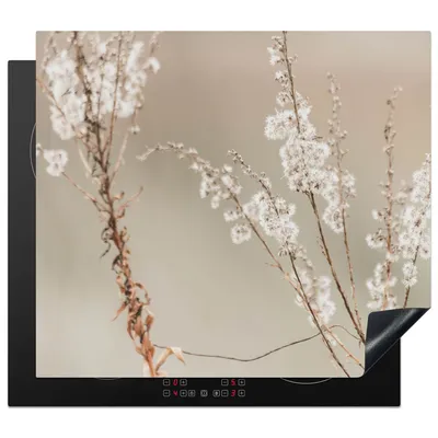 Produktbild von KitchenYeah© Herdabdeckplatte Blumen - Weiß - Pflanzen , 59x52cm, Küche Deko, Glaskeramikkochfeld Herdabdeckung, Abdeckplatte fùr Kochfeld