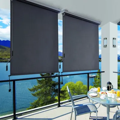 Produktbild von SONGMICS Alu-Senkrechtmarkise für Balkon, Seitenmarkise, Terrasse, 1,4 x 2,5 m (B x L), markise, aus Polyester (280 g/m²), mit Grauer Markisenkassette, Markise für Windschutz, Sonnenschutz und Sichtschutz, grau GSA145GY