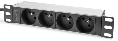 Produktbild von Digitus 10" Steckdosenleiste mit Aluminiumprofil, 4-fach CEE 7/5 Steckdosen, 1U, Rackmount, Horizontal, Aluminium, 4 AC-Ausgänge, Typ E