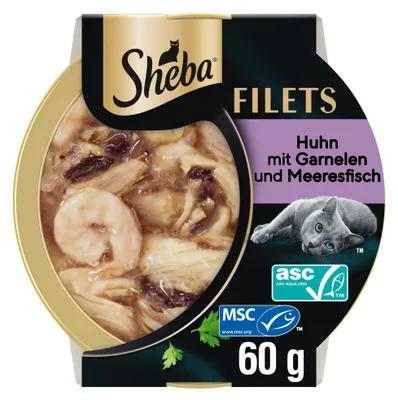 Produktbild von SHEBA Filets Adult Katzenfutter in Sauce mit Huhn, Hochseefisch und Garnelen 16