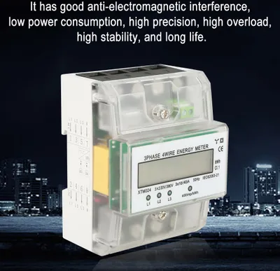 Obrázok produktu pre Digitálny LCD 3-fázový 4-vodičový elektromer s lištou Din Elektronický merač KWh (10(40)A)