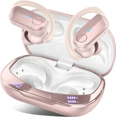 Produktbild von In Ear Kopfhörer Bluetooth 5.4, HiFi Stereo Tiefer Bass Kopfhörer mit 4 Noise Cancelling Mic, IPX8 Wasserdicht Ohrhörer mit Ohrhaken, LED-Anzeige