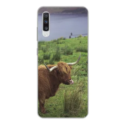 Produktbild von MuchoWow® Handyhülle Schutzhülle Hülle für Samsung Galaxy A70 Schottische Highlander - Gras - Wasser - Tiere Silikon Softcase Handy Hülle - Schutzhaube
