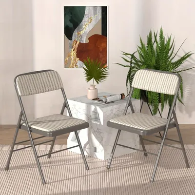 Immagine prodotto di Set di 2 sedie pieghevoli per conferenze – Sedie da pranzo in tessuto confortevole con struttura in acciaio