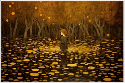 Produktbild von Wallario Wandbild Goldener Wald, Größe: 61 x 91,50 cm, Poster mit weißem Aluminiumrahmen