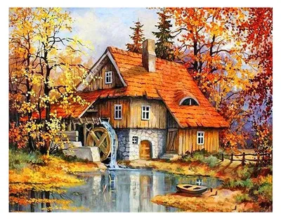 Diamantgemälde Herbstlandschaft 50x40 cm, Set für Erwachsene