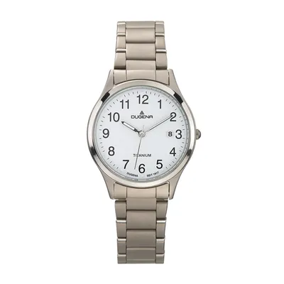 Obrázok produktu pre Pánske náramkové hodinky DUGENA 4460328 Semper, quartz, biely ciferník, titánové puzdro, minerálne sklo, titánový náramok, tlačidlová skladacia spona, 5 barov