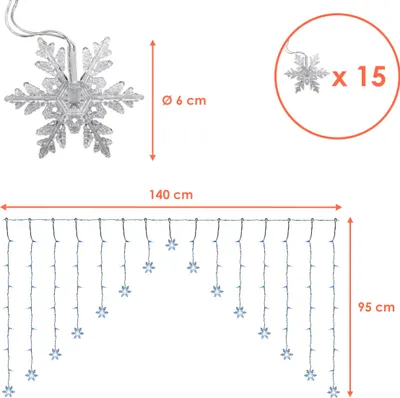 Obrázok produktu pre Snehová vločka svetelná záclona studená biela pre interiér - 71 LED - vianočné dekorácie rozprávkové svetlá 140 x 95 cm