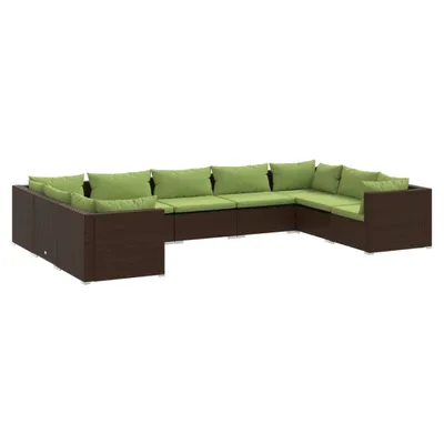 Produktbild von 9-tlg. Garten-Lounge-Set mit Kissen Poly Rattan Braun
