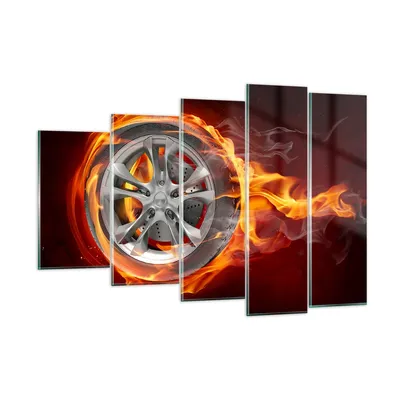 Produktbild von Bilder auf glas - Rad Flammen Felge - 150x100cm - Glasbilder - Wandbilder - Kunstdruck - zum Aufhängen bereit - Wanddekoration aus Glas - Glas Bilder - Wandbild auf Glas - 5 Teile - GEG150x100-0198