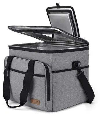 Produktbild von Kühltasche 30L faltbar isoliert mit 2 Kühlakkus für Arbeit, Auto, Strand, Reise, Picknick Grau