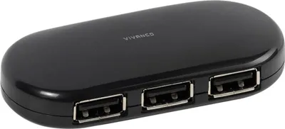 Obrázok produktu pre ViVanco™VVITHUB4USB, USB 2.0, USB 2.0 Type-A, 480 Mbit/s, Čierna, 66 g, 1 kusov