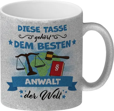 Produktbild von Bester Anwalt der Welt Glitzer-Kaffeebecher