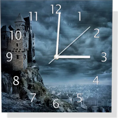 Produktbild von Wallario Design Wanduhr Altes Geisterschloss aus Aluverbund, Größe 30 x 30 cm