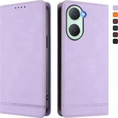 Image de Etui pour Vivo Y03, étui rétro en cuirPolyuréthaneavec support et fentes pour cartes de crédit Violet