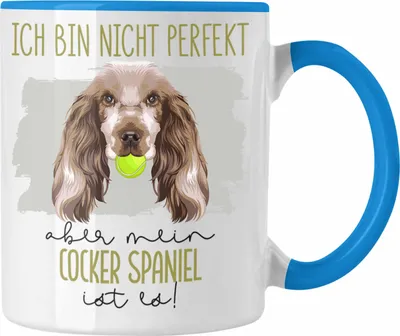Produktbild von Trendation - Cocker Spaniel Besitzer Tasse Geschenk Lustiger Spruch Geschenkidee Besitzerin Ich Bin Nicht Perfekt Aber Mein Cocker Spaniel Ist Es (Blau)