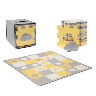 Immagine prodotto di Kinderkraft LUNO SHAPES - Tappetino in schiuma per puzzle 3D - 30 puzzle - antiscivolo - 185 x 165 cm - spesso e morbido - da 10 mesi - giallo