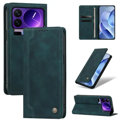 Image de Étui pour Xiaomi 17 Pro, type portefeuille en cuirPolyuréthaneavec compartiments pour cartes et support intégré, couleur verte
