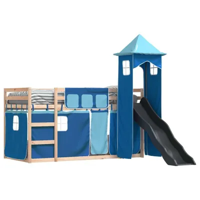 Produktbild von Etagenbett mit Rutsche und Gardinen Blau 80x200 cm