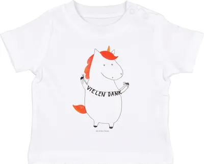 Produktbild von Mr. & Mrs. Panda  T-Shirt Einhorn Dankeschön 0. - 6. Monat - Weiß - Geschenk, Baby Shirt, Babyshirt, Danksagung, Vielen Dank, Unicorn, Öko, Einhörner, Danke, Kinder