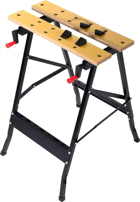Produktbild von ENJOYWOOD Klappbare Werkbank mit Zwingen, Lineal & Winkelmesser, tragbarer Arbeitstisch für Holzarbeiten, kompakt & stabil, 56x30cm