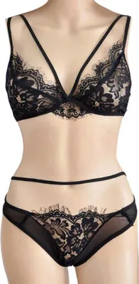 Produktbild von Spitzen-Set - BH und Slip - Set aus String und Spitzen-Top - Damen - Schwarz