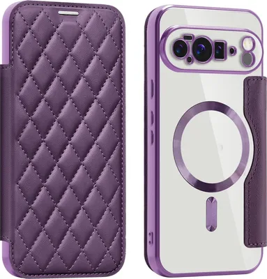 Produktbild von Für Google Pixel 10 Pro XL 360 Grad Full Body Magsafe RFID Anti Datenklau Kunst Leder Hülle Tasche Lila