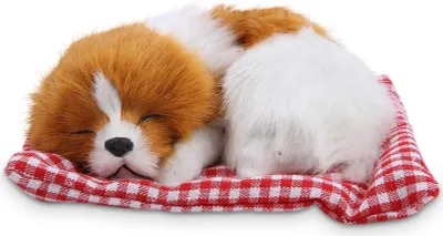 Immagine prodotto di Simpatici peluche per bambini: simulazione di animali, bambole di peluche, cagnolini addormentati con suona-sonagli, giallo e bianco