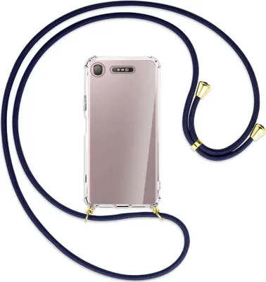 Produktbild von Handykette Backcover-Schutzhülle mit Band (Metall goldfarben) für Sony Xperia XZ1 - dunkelblau