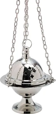 Produktbild von Rauchfass mit Kette 15cm Innenschale Weihrauchgefäß Messing Vernickelt Deko 7586