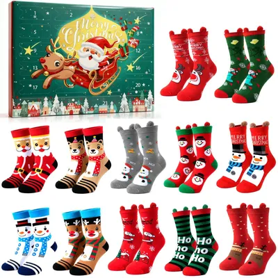 Productafbeelding van Adventskalender sokken 2025 - 12 paarb adventskalender kerstsokken - Kerstkalender sokken leuke kerstaftelcadeaus