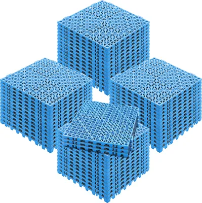 Produktbild von SucceBuy Modulares ineinander greifendes Kissen, 55 Stück 30 x 30 cm PVC rutschfeste Drainagematten, weiche ineinander greifende Bodenfliesen mit Drainagelöchern für Badezimmer, Küche, Pool, Toilette, Nassbereiche, Blau