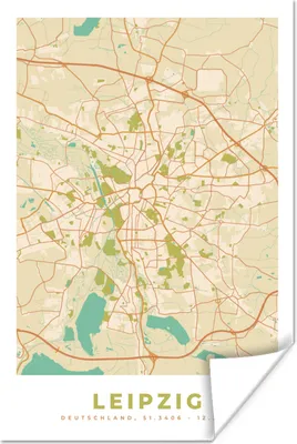 Produktbild von MuchoWow® Poster Karte - Leipzig - Vintage - Stadtplan 120x180 cm - Kunstposter