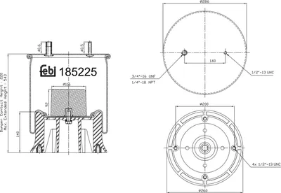 Zdjęcie produktu dla FEBI BILSTEIN, element pneumatycznego zawieszenia, 185225, wymiary: 140 mm, 543 mm, 260 mm, 286 mm
