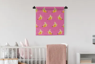 Produktbild von MuchoWow® Wandteppich Wandbehang Banane - Muster - Rosa 60x60 cm Tapisserie Dekoration Wandtuch - Dekorationen - Wand Decke