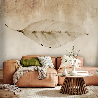 Produktbild von Vlies Fototapete Blatt 400x280 cm Tapeten Wandtapete XXL Betonoptik Botanik Natur braun wie gemalt b-C-10148-a-a