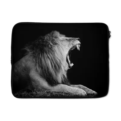 Produktbild von MuchoWow® Laptop Hülle 17 Zoll Laptoptasche Löwe - Wildtiere - Gras - Schwarz - Weiß - Zipper - Schutzabdeckung