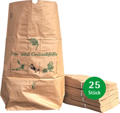 Produktbild von bioMat Kompostierbare Papiersäcke 120l für Grünschnitt, 25 Papiersäcke für Gartenabfälle, 2-lagig, Reißfest, Nassfest