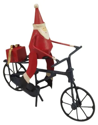 Weihnachtsdekoration Holz, Kerstman auf Fahrrad, 11x11x4,8 cm