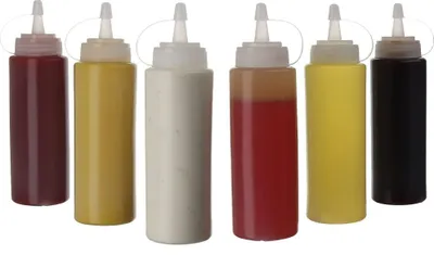 Produktbild von (6er-Set) Quetschflaschen aus Kunststoff mit Schraubverschluss – perfekte Dosierflaschen und Saucenspender für Ketchup, Mayonnaise, Barbecue-Sauce – BPA-freie klare Spritzflaschen zum Kochen (leer)