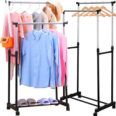 Produktbild von Garderobenständer Kleiderständer aus Metall mit 2 Kleiderstangen Kleiderstange Flur Schlafzimmer Garderobenstange mit Schuhregal einfach Montage Retoo