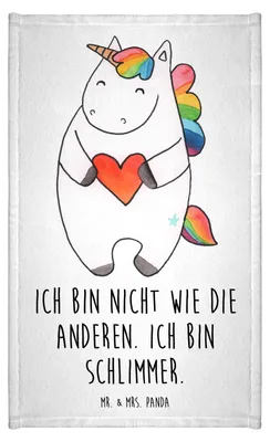 Produktbild von Mr. & Mrs. Panda Handtuch Einhorn Herz - Weiß - Geschenk, baumwolle, Freundin, Unicorn, Lustig, böse, Baumwollhandtuch, Gästetuch, Mini-Handtuch, Klein, Einhörner