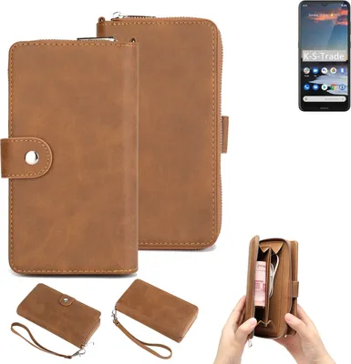 Produktbild von K-S-Trade Handyhülle Schutzhülle kompatibel mit Nokia 5.3 & Portemonnee Tasche Handytasche Case Etui Geldbörse Wallet braun (1x)