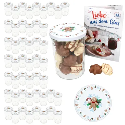 Produktbild von 50er Set Sturzglas 435ml Einmachglas + TO-Deckel 82 Candyman eisblau + Heft