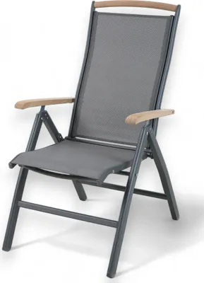Produktbild von ALEOS. Hochlehner TRINIDAD Aluminium Gartensessel Hochlehner mit Armlehnen echt Teakholz 7-Positions Sessel 7-fach verstellbar Outdoor Textilgewebe klappbar